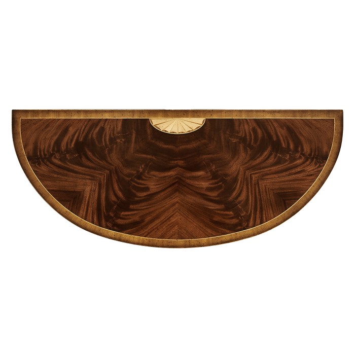 Crotch Mahogany Demilune with Marquetry