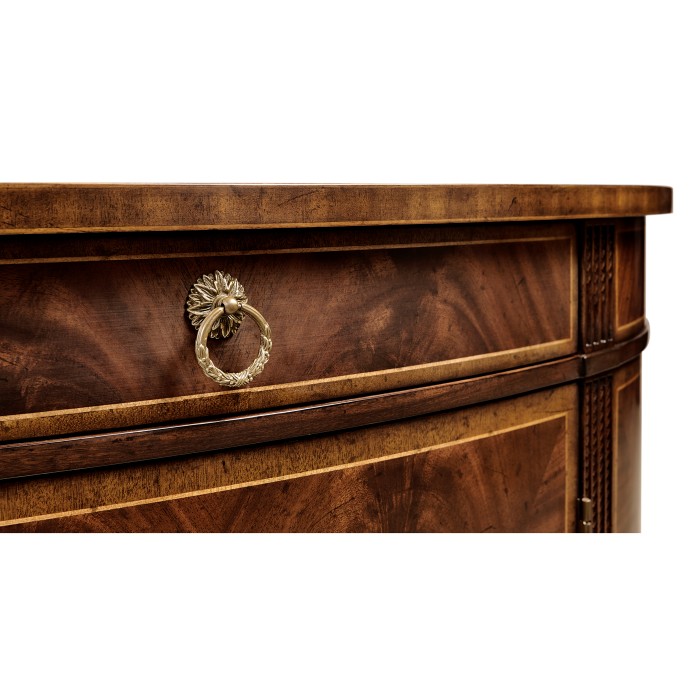 Crotch Mahogany Demilune with Marquetry