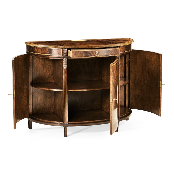 Crotch Mahogany Demilune with Marquetry