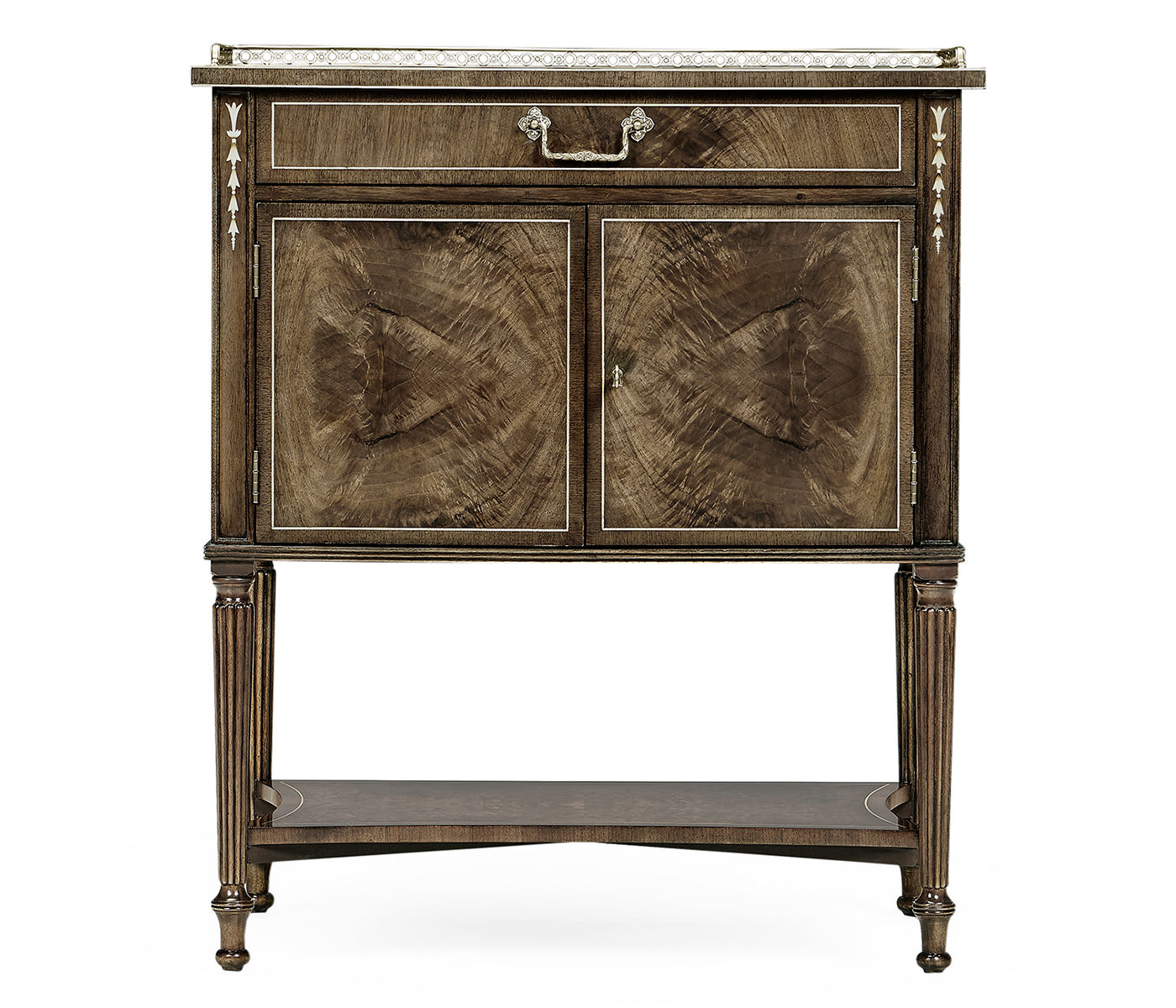Bleached Mahogany Bedside Table with Brass Gallery