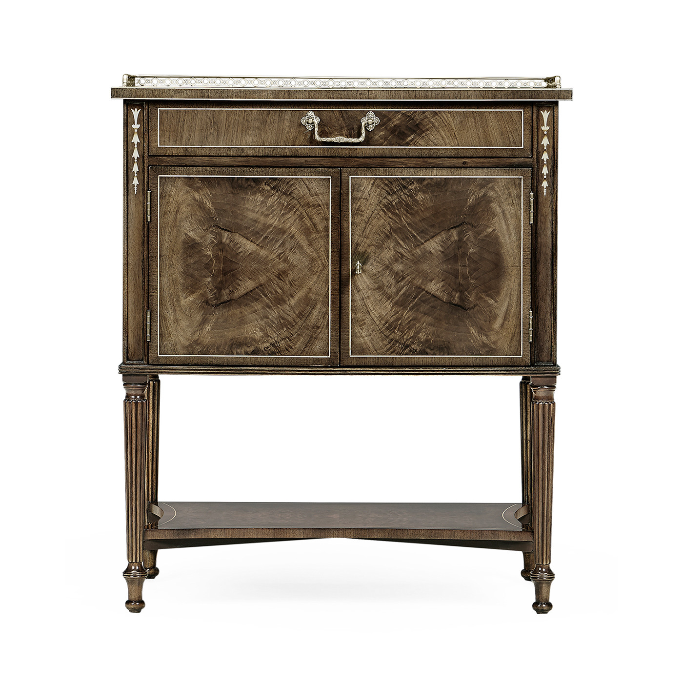 Bleached Mahogany Bedside Table with Brass Gallery