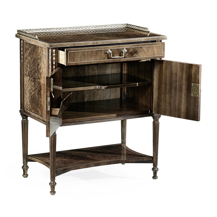 Bleached Mahogany Bedside Table with Brass Gallery
