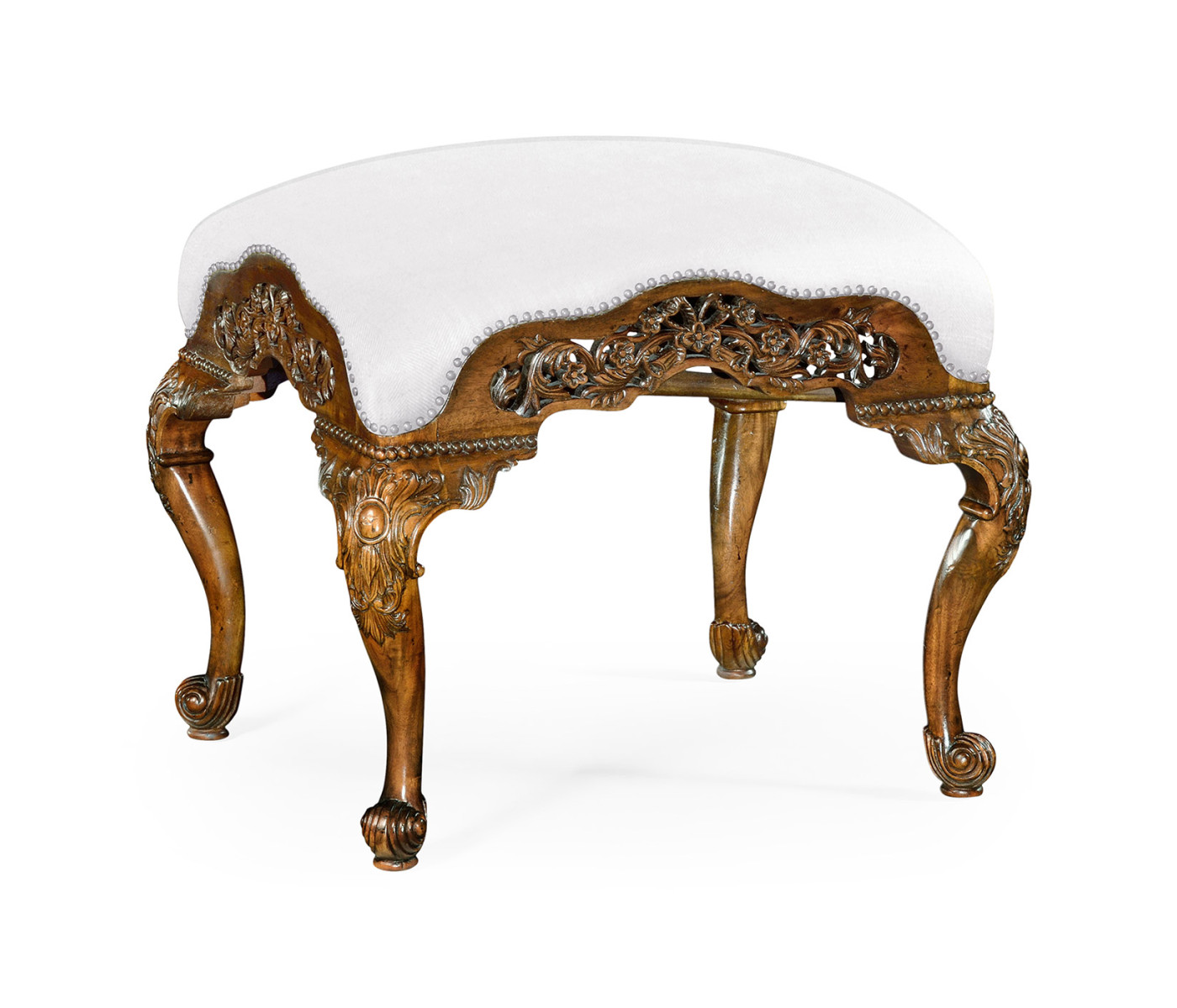 Carved & Pierced Walnut Footstool