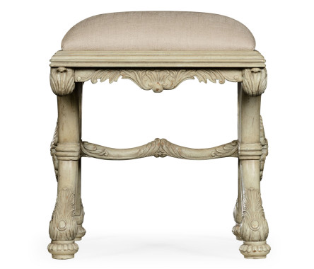 Heavily carved French provincial green x-frame footstool