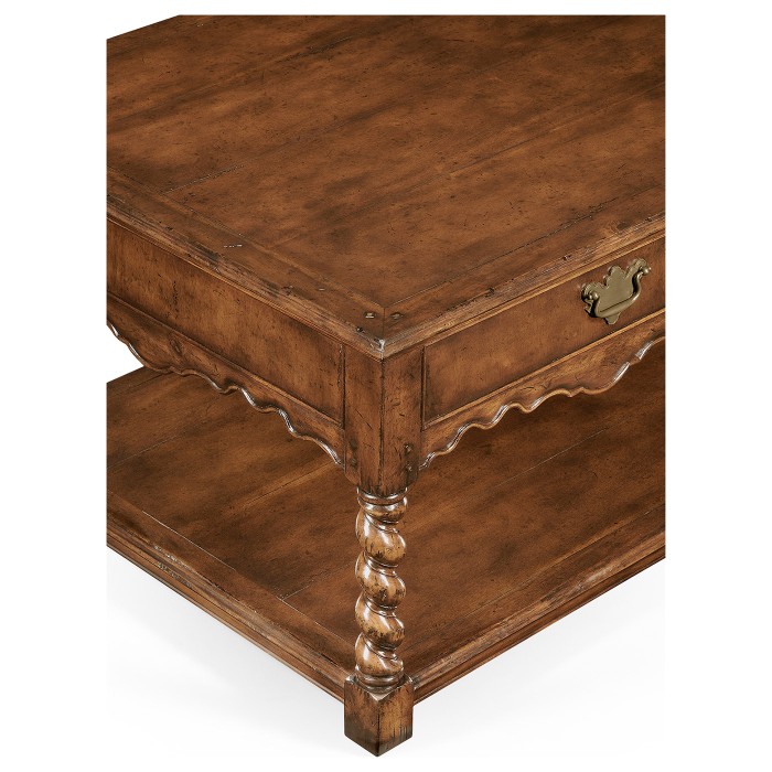 Panelled country walnut rectangular coffee table