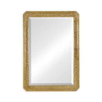 Natural Oak Rectangular Mirror with Carved Rosettes