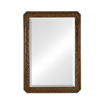 Dark Oak Rectangular Mirror with Carved Rosettes