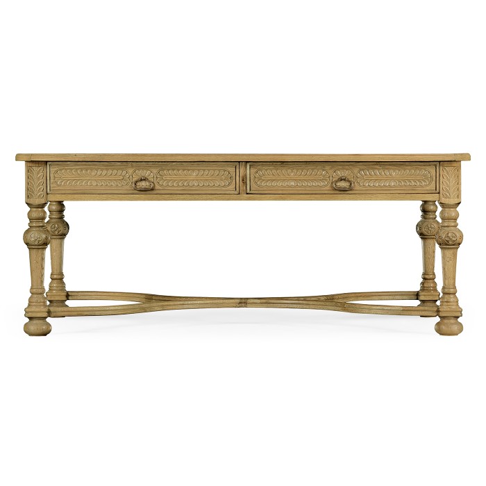 Natural Oak Chip Carved Rectangular Coffee Table