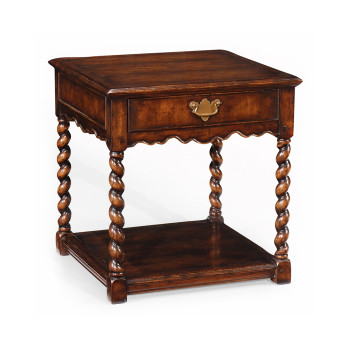 Walnut square side table single drawer