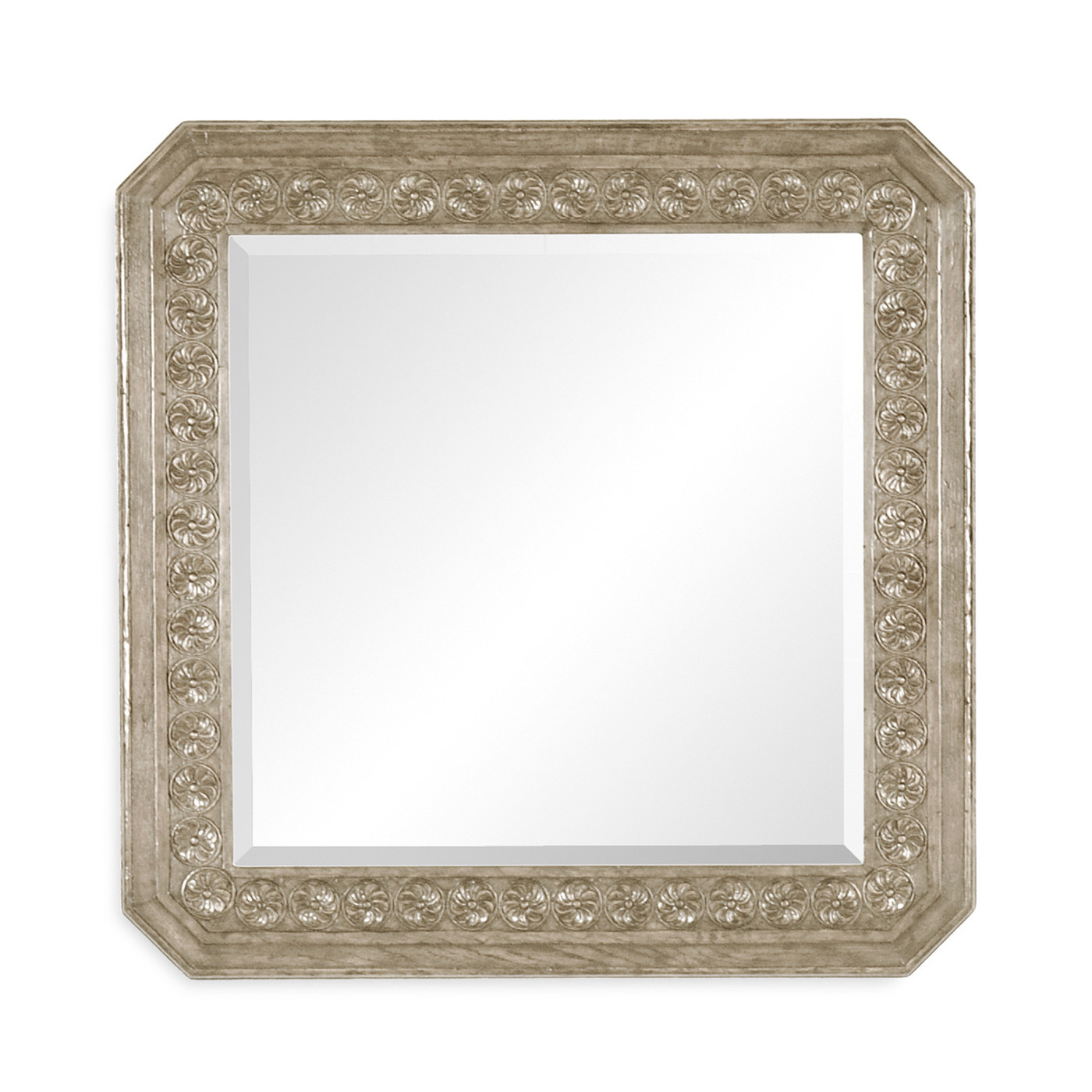 Grey Oak Square Mirror with Carved Rosettes