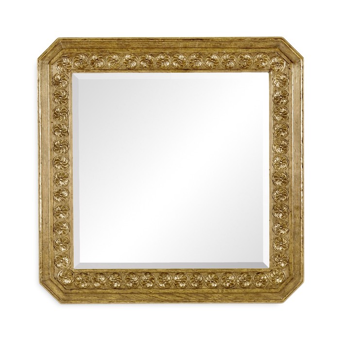 Natural Oak Square Mirror with Carved Rosettes