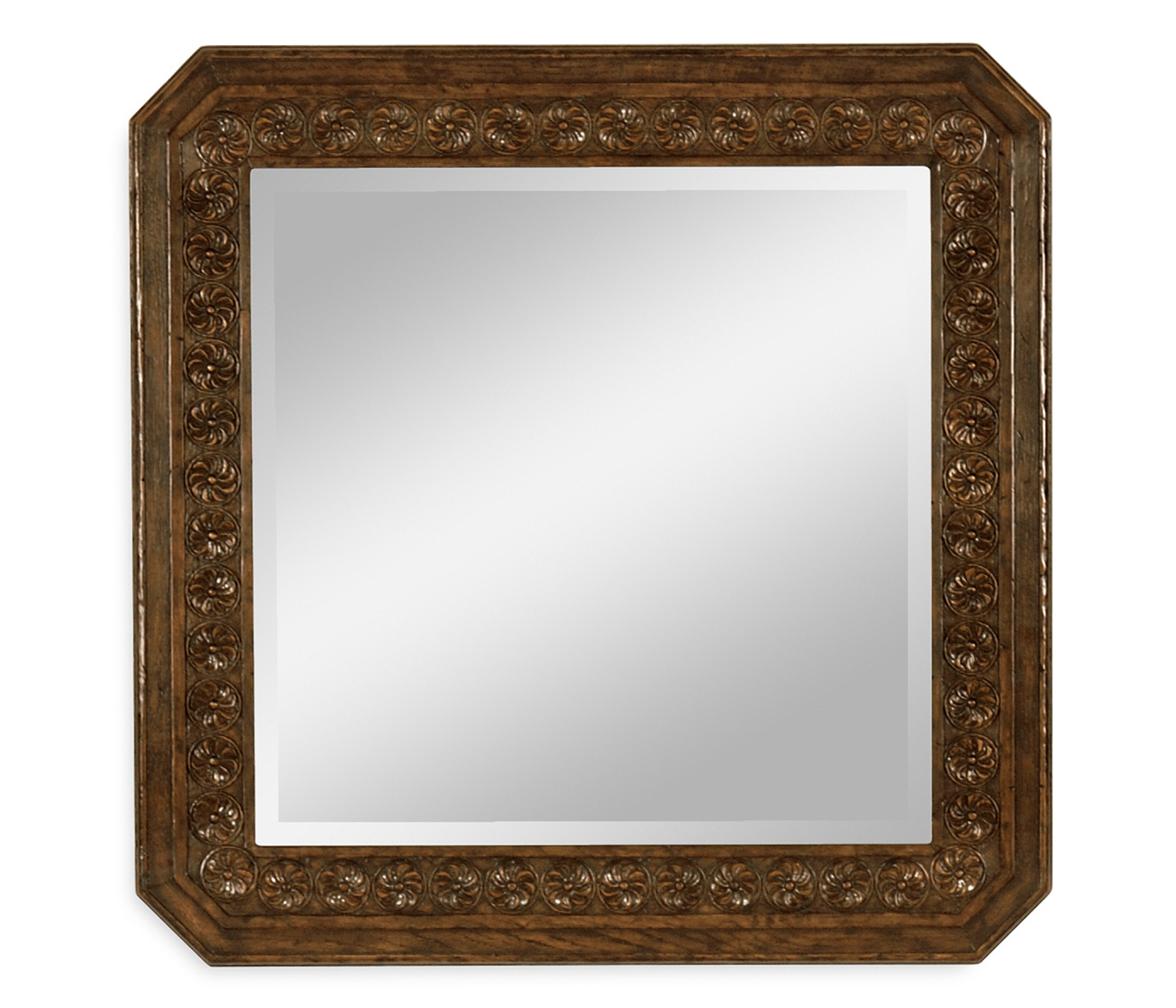 Dark Oak Square Mirror with Carved Rosettes