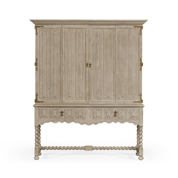 Elizabethan Style Grey Oak TV Cabinet