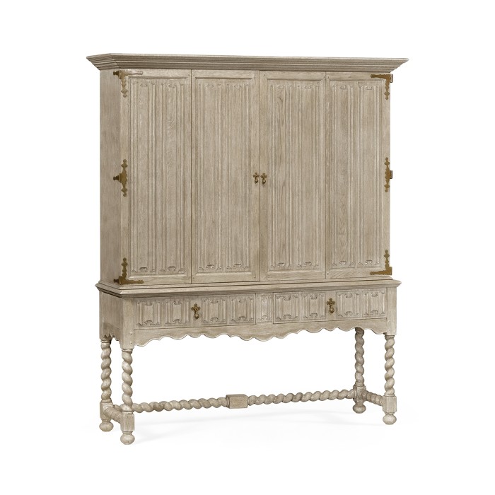 Elizabethan Style Grey Oak TV Cabinet