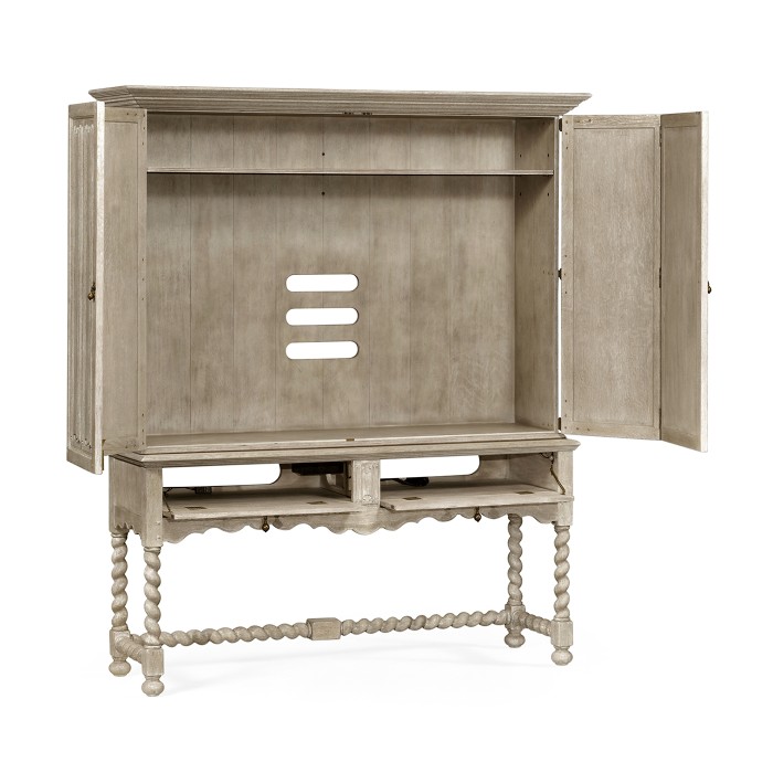 Elizabethan Style Grey Oak TV Cabinet