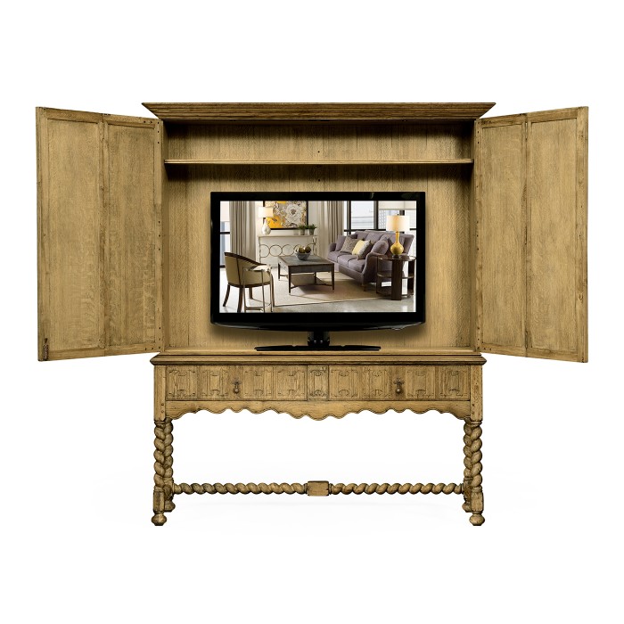 Elizabethan Style Natural Oak TV Cabinet
