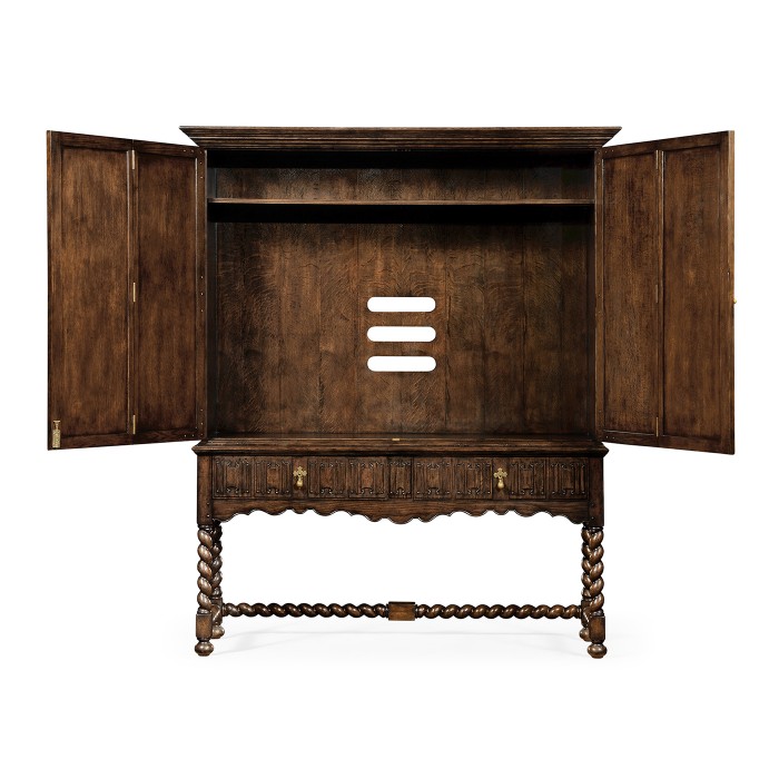 Elizabethan Style Dark Oak TV Cabinet