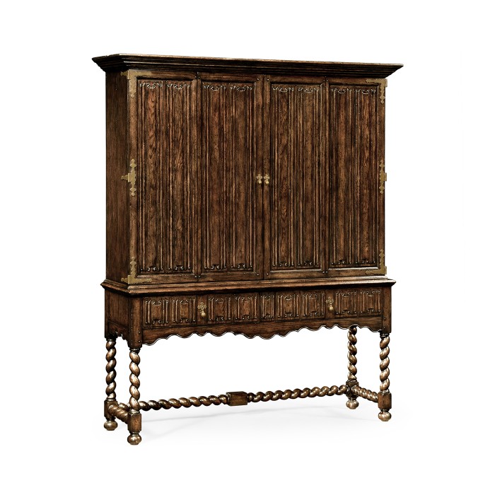 Elizabethan Style Dark Oak TV Cabinet