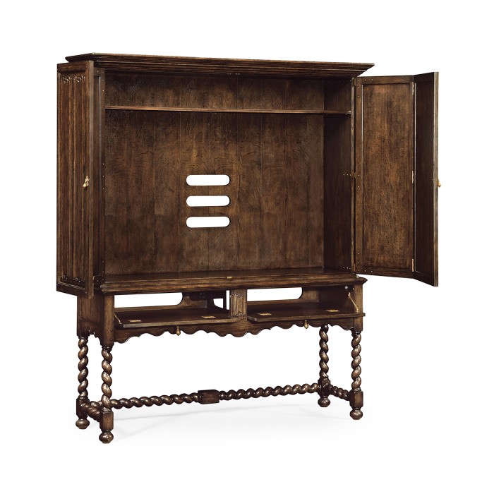 Elizabethan Style Dark Oak TV Cabinet