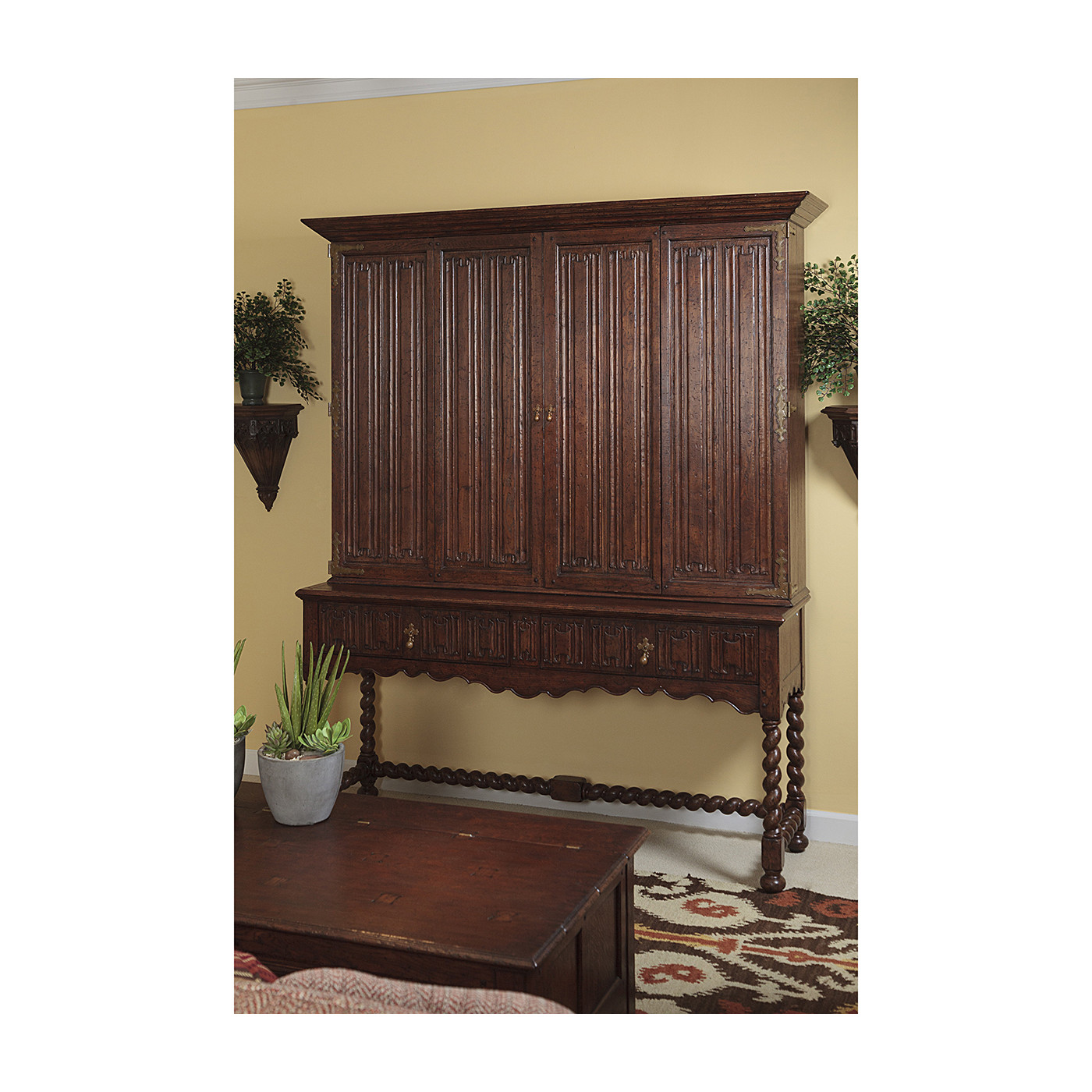 Elizabethan Style Dark Oak TV Cabinet