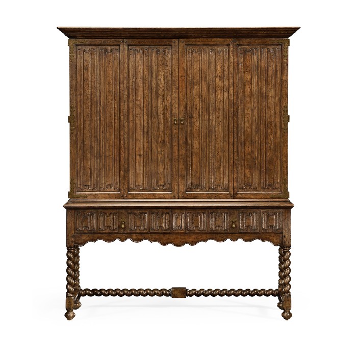 Elizabethan Style Brown Oak TV Cabinet