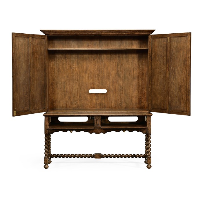 Elizabethan Style Brown Oak TV Cabinet