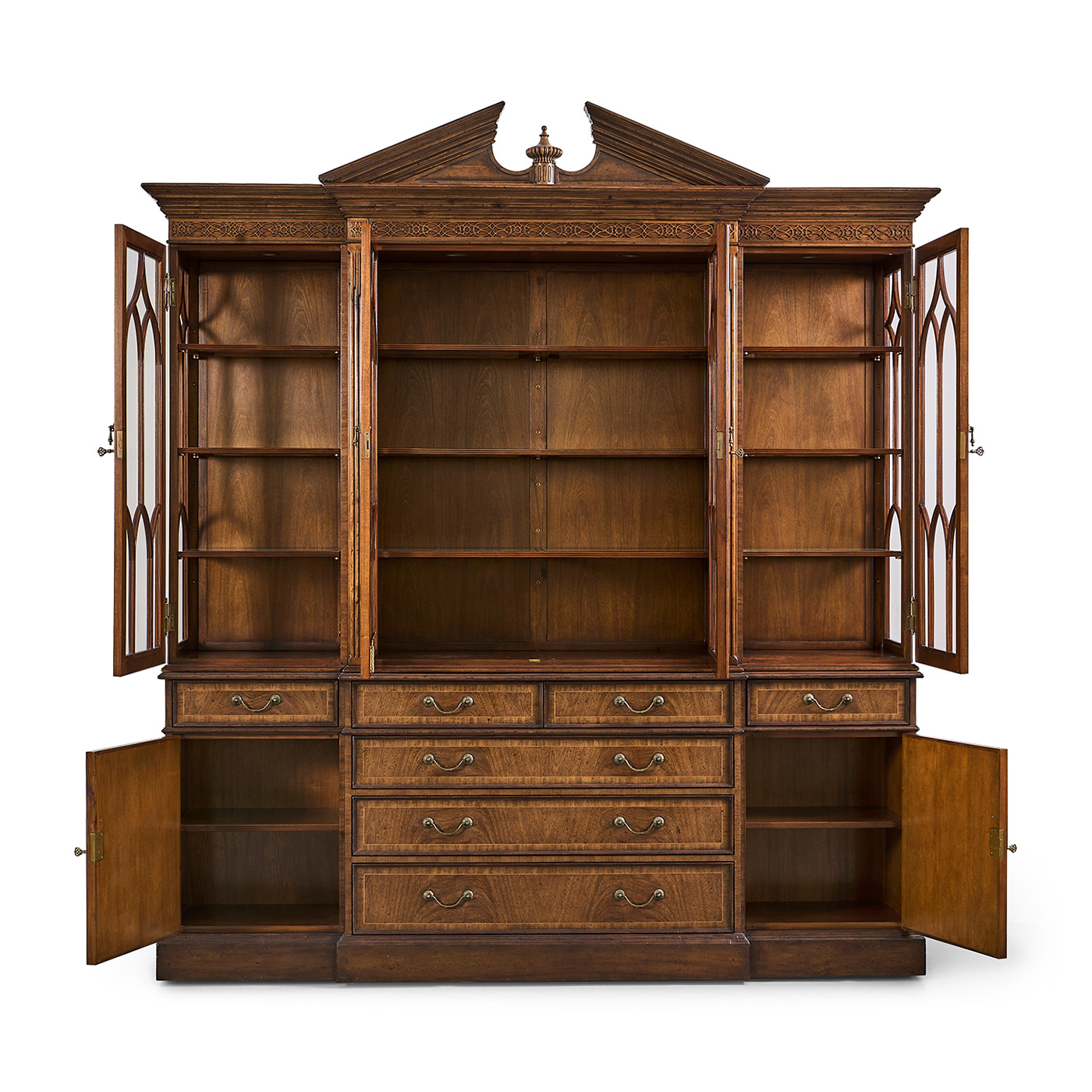 Triple Walnut Display Cabinet with Drawers