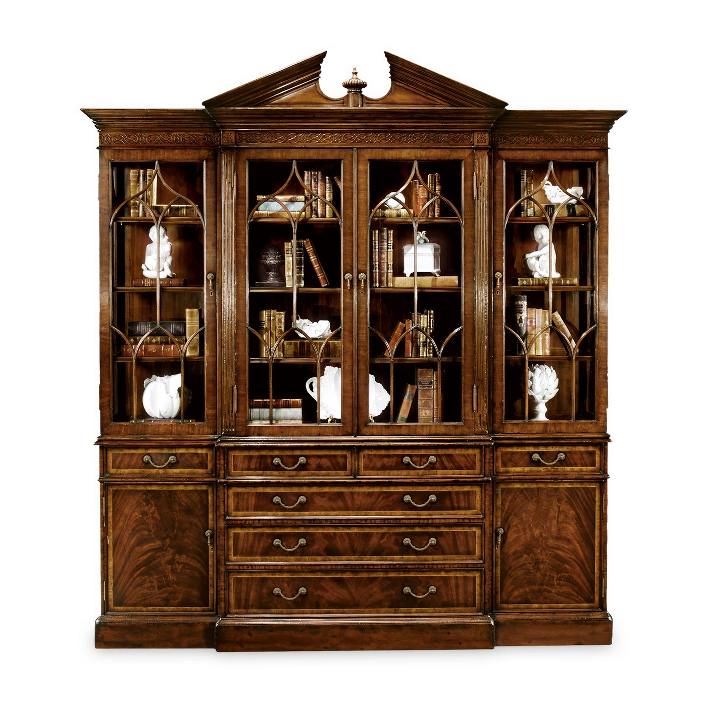 Triple Mahogany Display Cabinet with Drawers