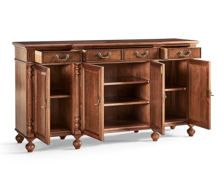 Breakfront sideboard with features for home entertainment