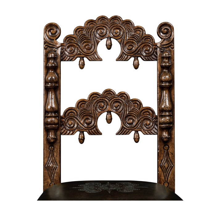 Elizabethan Style Dark Oak Side Chair Open Back with Antique Caviar Black Leather