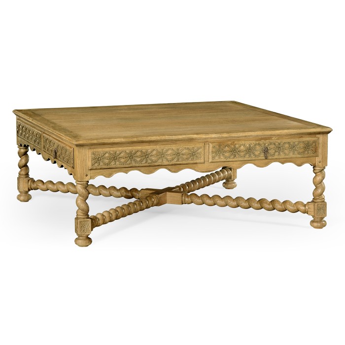 Tudor Style Natural Oak Square Distressed Coffee Table 52
