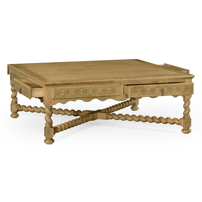 Tudor Style Natural Oak Square Distressed Coffee Table 52