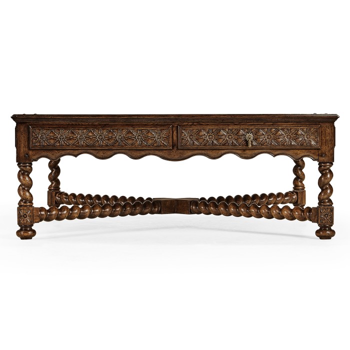 Tudor Style Dark Oak Square Distressed Coffee Table 52