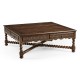 Tudor Style Dark Oak Square Distressed Coffee Table 52