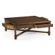 Tudor Style Dark Oak Square Distressed Coffee Table 52