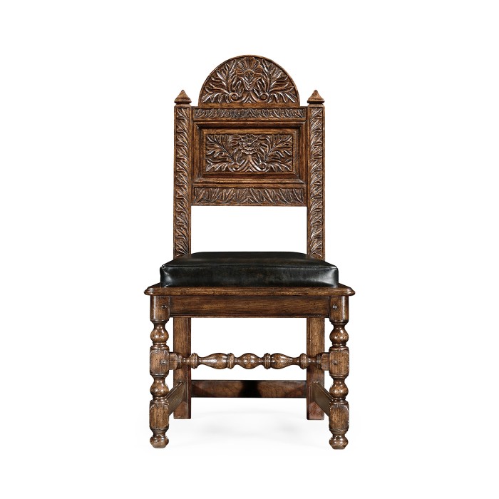 Yorkshire Dark Oak Side Chair With Antique Caviar Black Leather