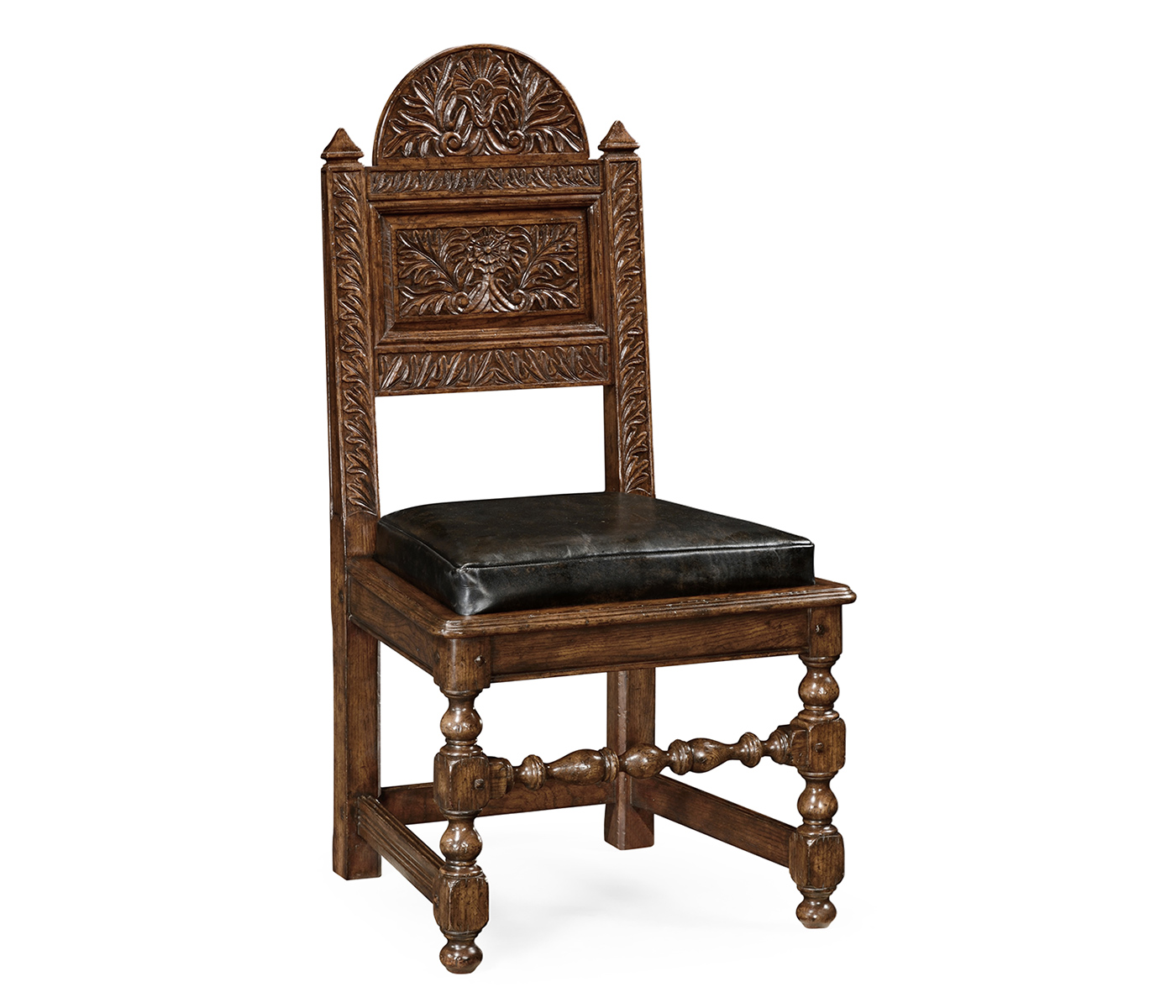 Yorkshire Dark Oak Side Chair With Antique Caviar Black Leather