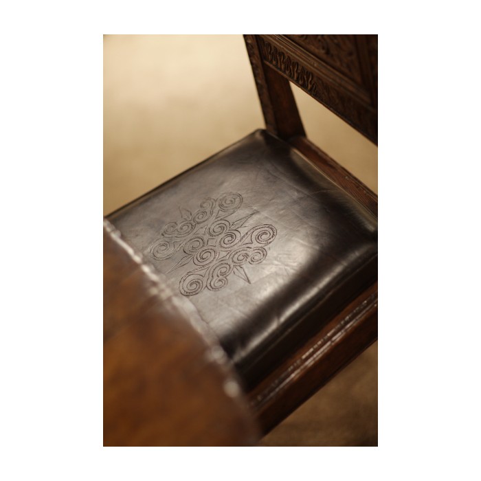 Yorkshire Dark Oak Side Chair With Antique Caviar Black Leather
