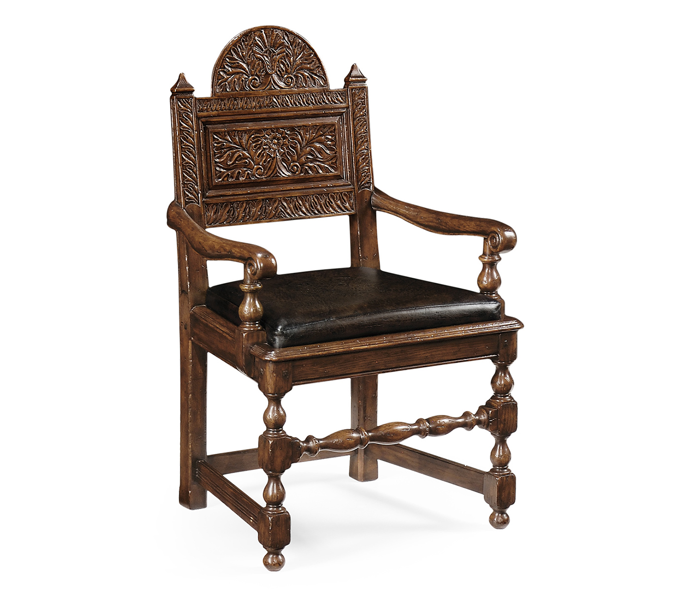 Yorkshire Dark Oak Arm Chair with Antique Caviar Black Leather
