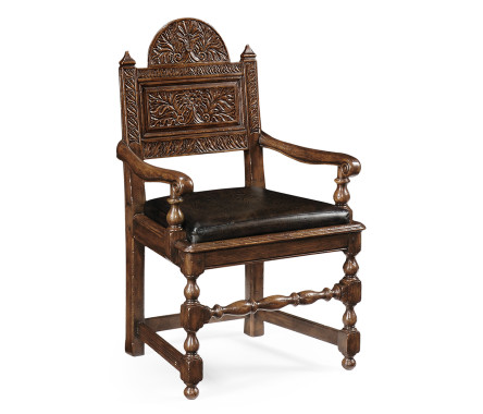 Yorkshire Dark Oak Arm Chair with Antique Caviar Black Leather