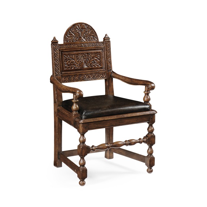 Yorkshire Dark Oak Arm Chair with Antique Caviar Black Leather