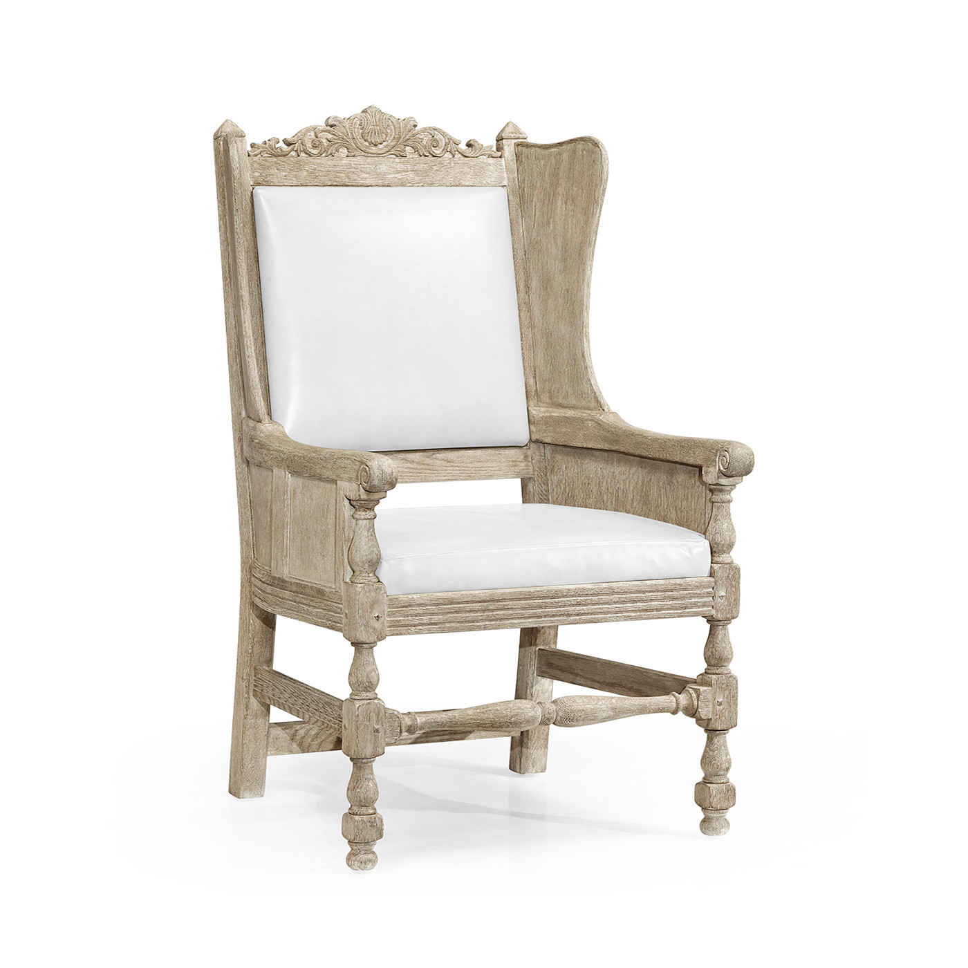 Jacobean Style Grey Oak Wing Chair