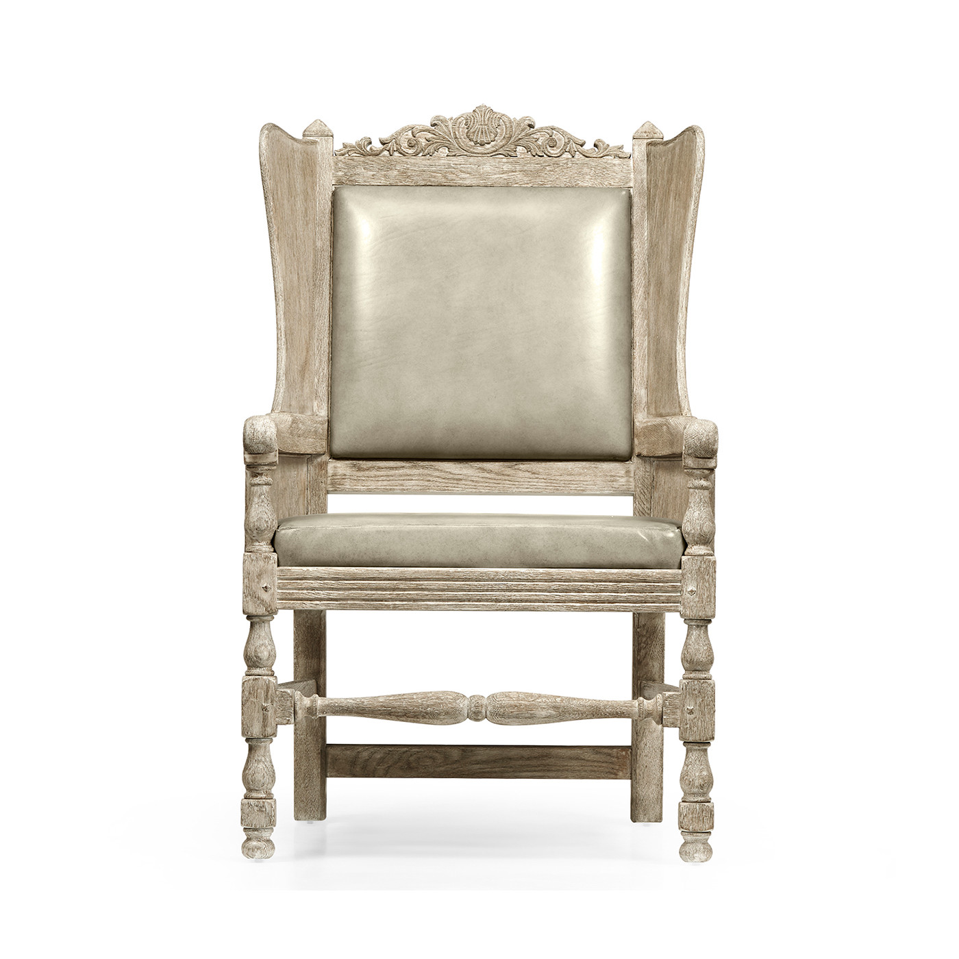 Jacobean Style Grey Oak Wing Chair