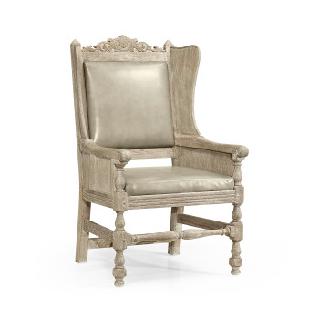 Jacobean Style Grey Oak Wing Chair