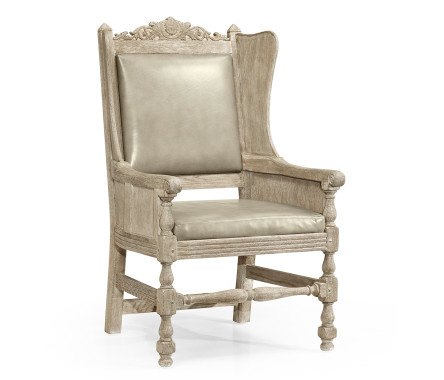 Jacobean Style Grey Oak Wing Chair
