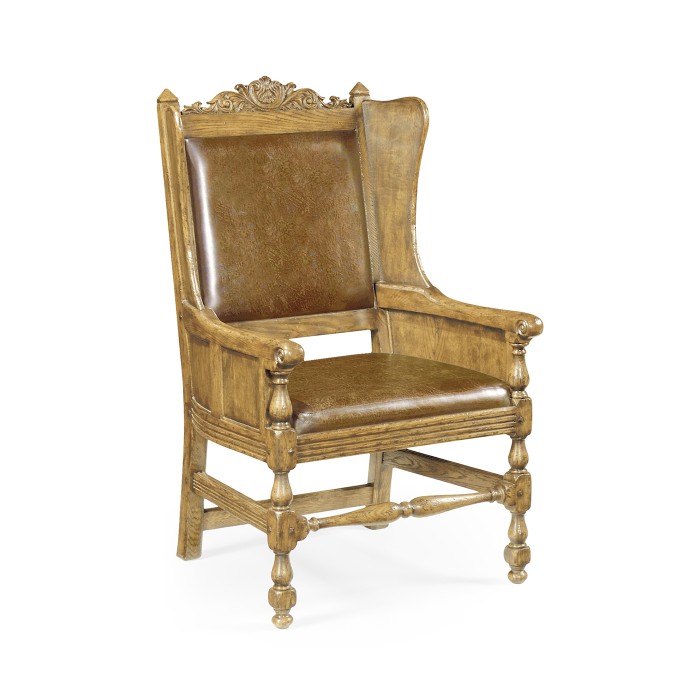 Jacobean Style Natural Oak Wing Chair