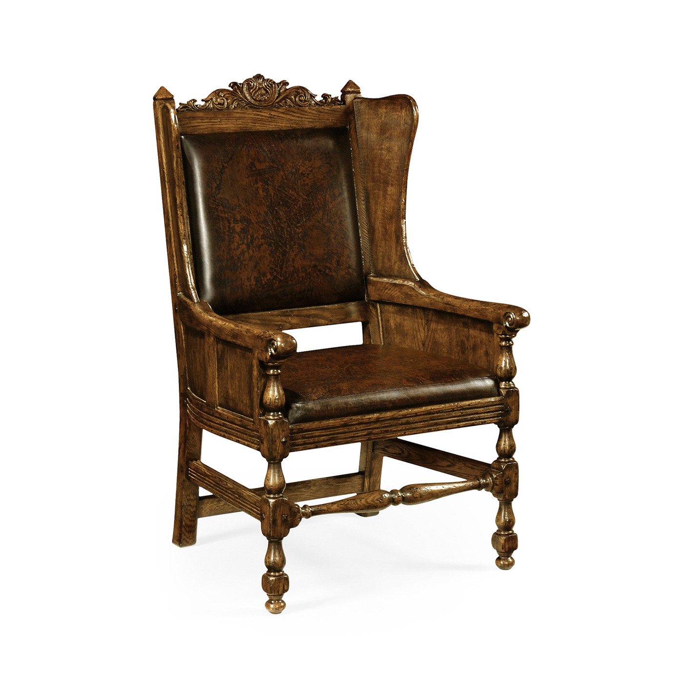 Jacobean Style Dark Oak Wing Chair