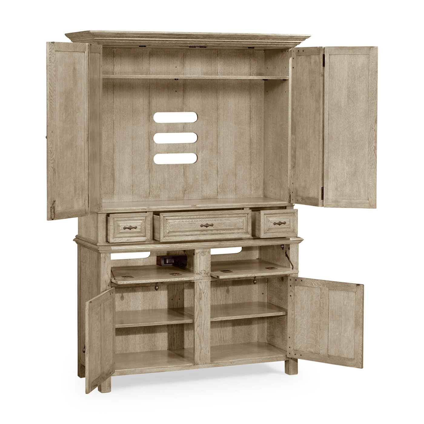 Linenfold Grey Oak TV Cabinet