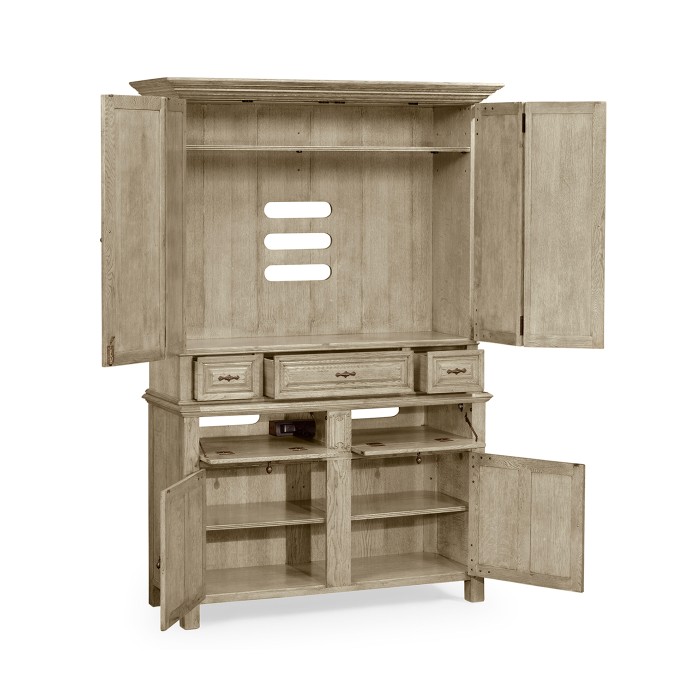 Linenfold Grey Oak TV Cabinet