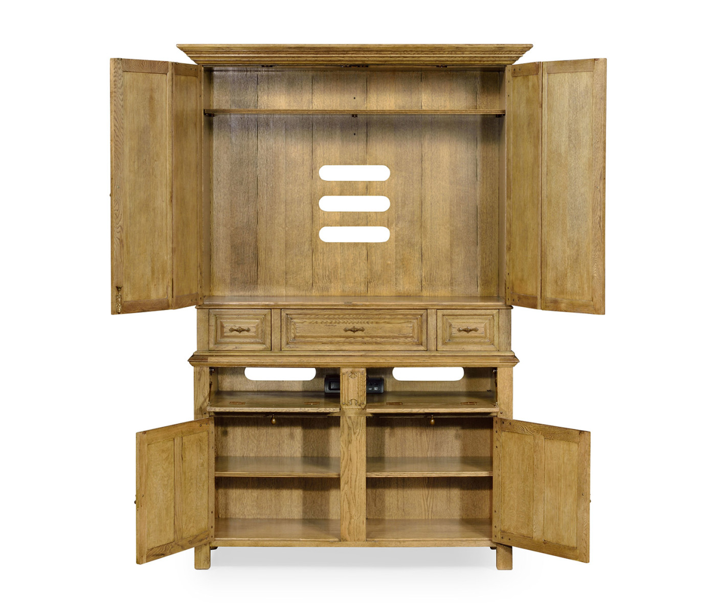 Linenfold Natural Oak TV Cabinet